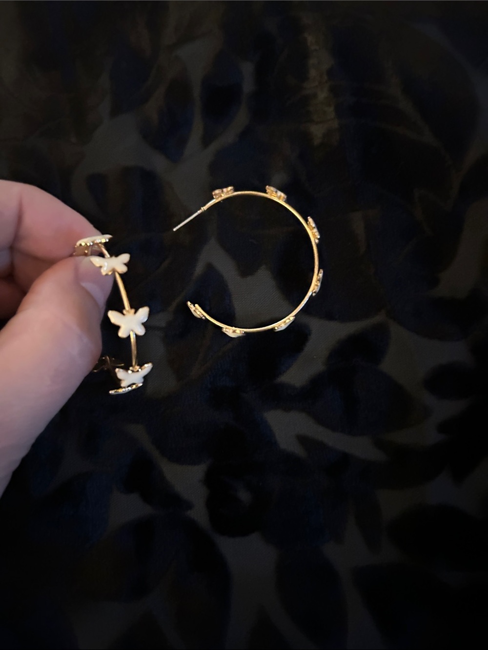 paparazzi Gold Butterfly Hoop Earrings with White Accents